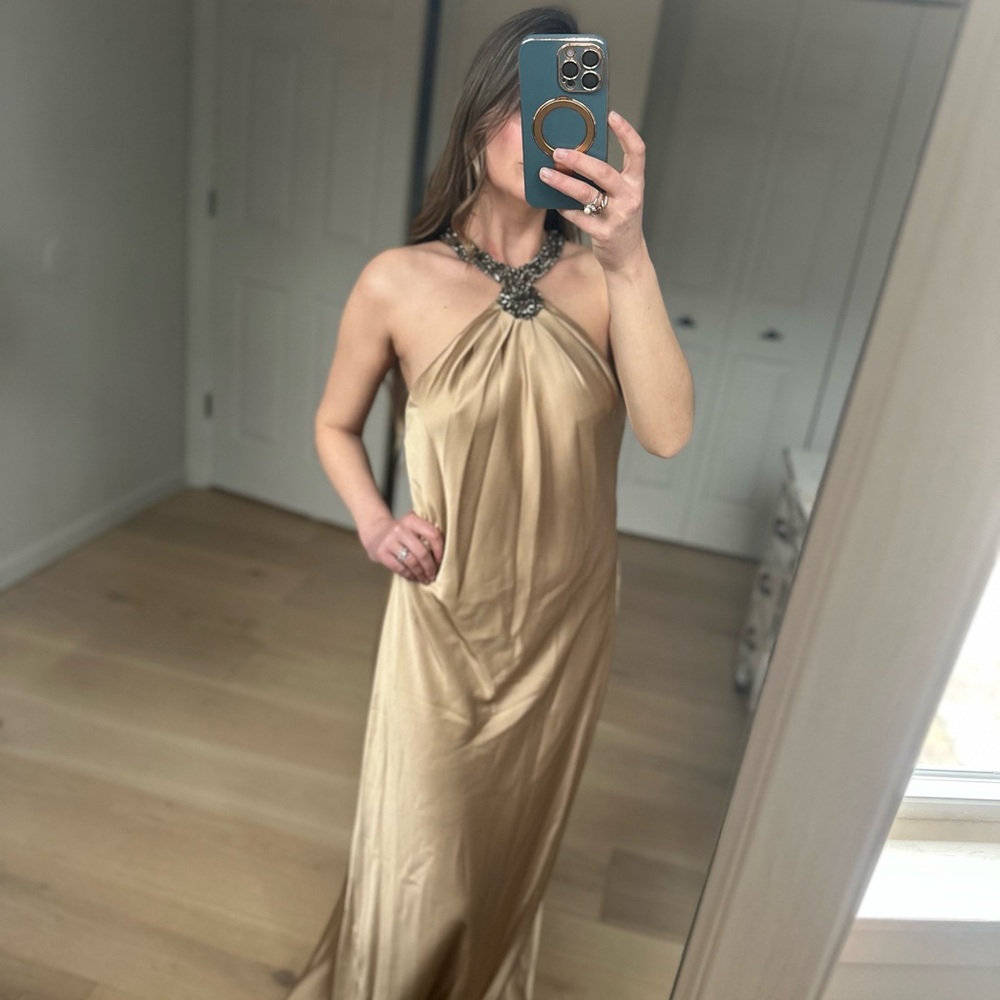 RALPH LAUREN women’s beaded satin charmeuse silk halter gown| 12
